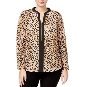 Calvin Klein Leopard Animal Print Split Neck Zipper Tunic Top Womens Size 3X